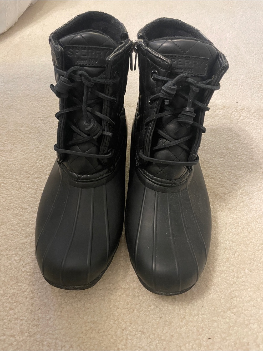 Sperry Women's Black Quilted Waterproof Ankle Duck Boots